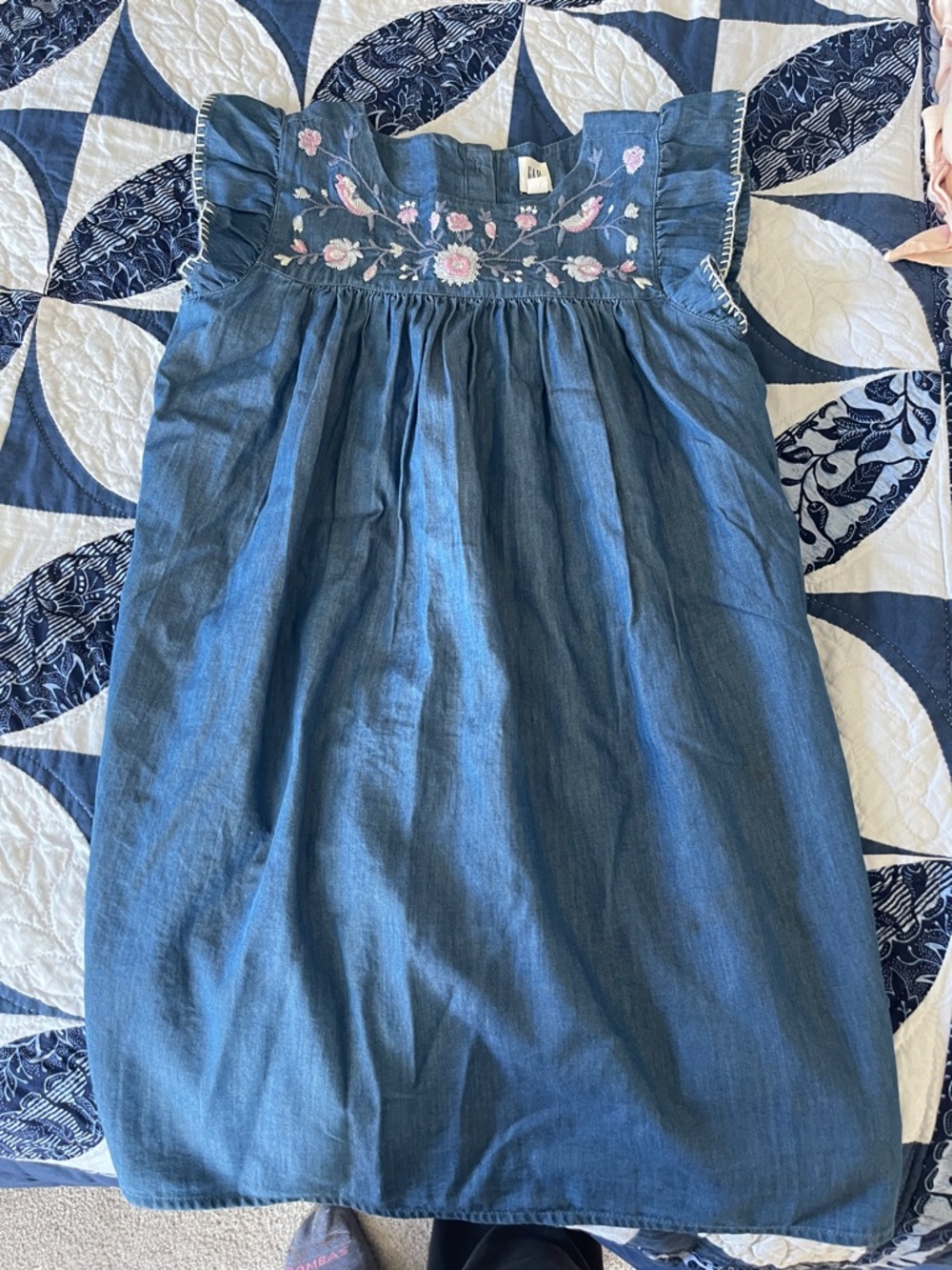 GAP Blue Denim Dress with Pink Floral Embroidery